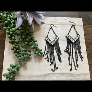 Rhinestone and titanium colored metal earrings